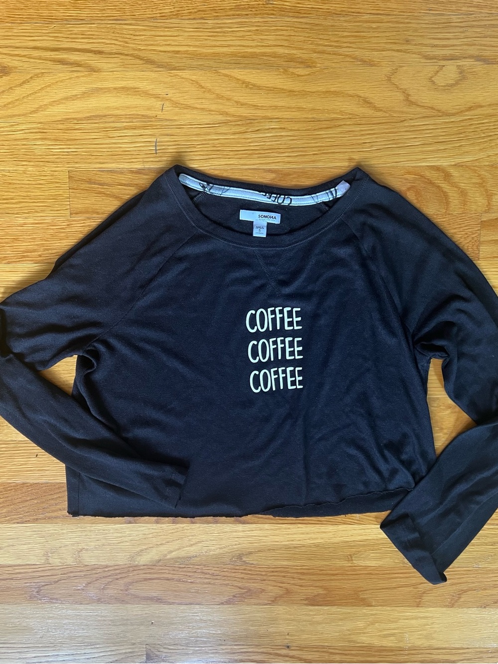 Sonoma Black Long-Sleeve Top with "Coffee Coffee Coffee" Print - Picture 1 of 5